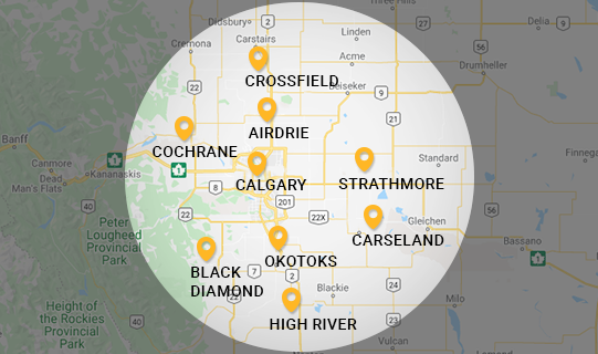 Low Buck Towing Service Area Map - Okotoks Towing Company